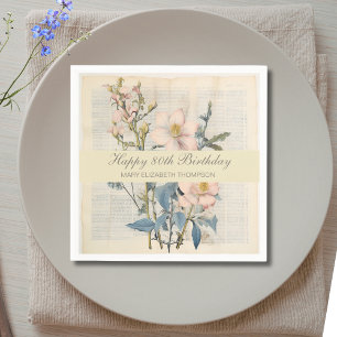  Botanical Vintaqe Wildflower 80th Birthday Napkins