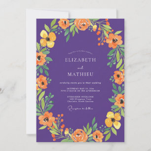 Botanical Violet Orange Poppy Wedding Invitation