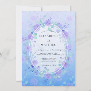 Botanical Violet Periwinkle Wreath Wedding Invitation