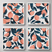 Botanical wall pattern with bird and fruit