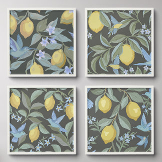 Botanical Wall Pattern with Birds and Lemons Calm  Peel And Stick Photo Tile