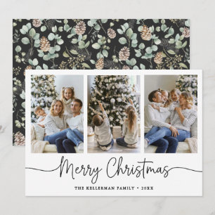 Botanical Watercolor 3 Photo Christmas Holiday Card