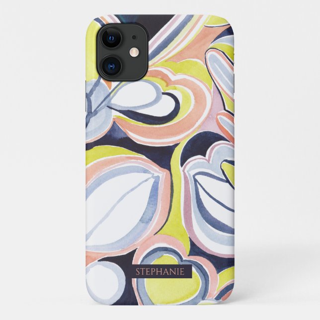 Botanical Watercolor Abstract Art Name Phone case (Back)
