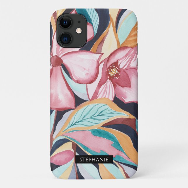 Botanical Watercolor Abstract Art Name Phone case (Back)