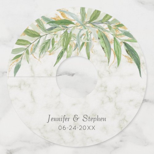 Botanical Watercolor and Marble Wedding Wine Glass Tag