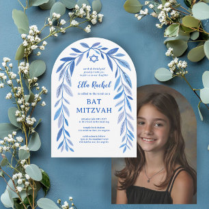 Botanical Watercolor Bar Bat Mitzvah Arch Photo Invitation