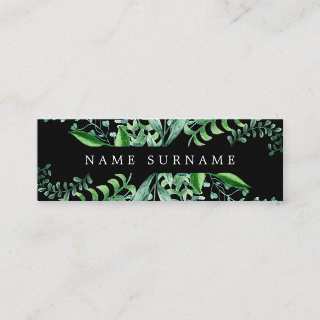 Botanical Watercolor Black Mini Business Card (Front)