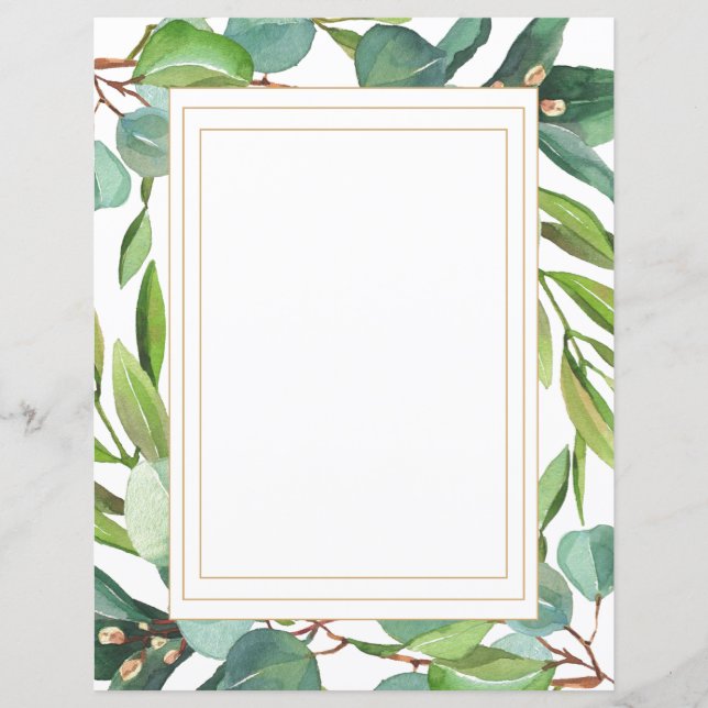 Botanical Watercolor Blue Eucalyptus Paper Sheet (Front)