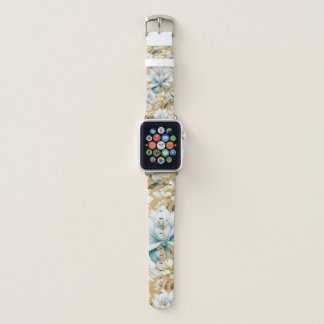 Botanical watercolor blue white gold lily floral apple watch band