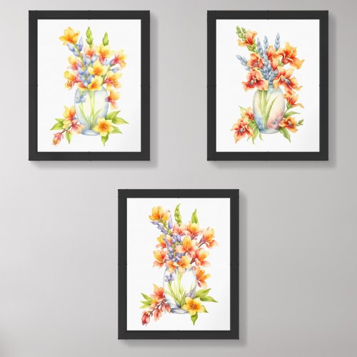 Botanical Watercolor Bluebonnet Flowers in Vase Wall Art Sets