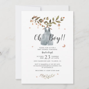 Botanical Watercolor Boho Baby Boy Shower Invitation
