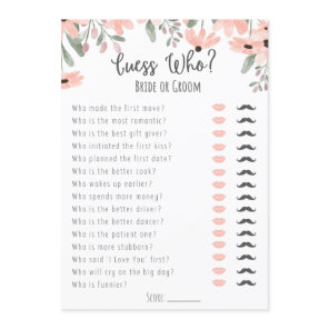 Botanical Watercolor Bridal Shower Guess Who Game Program