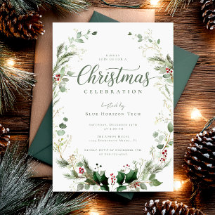 Botanical Watercolor Christmas Party Invitation