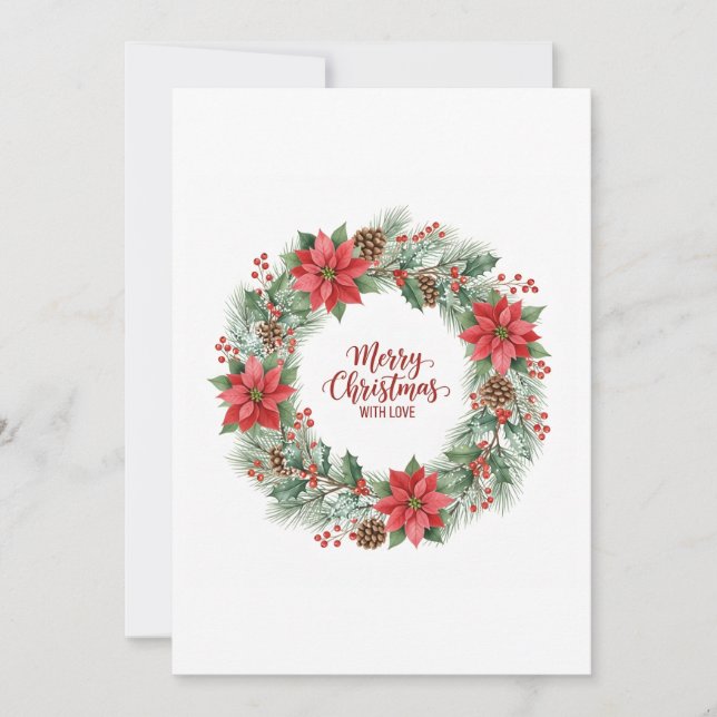 Botanical Watercolor Christmas Wreath Card (Front)