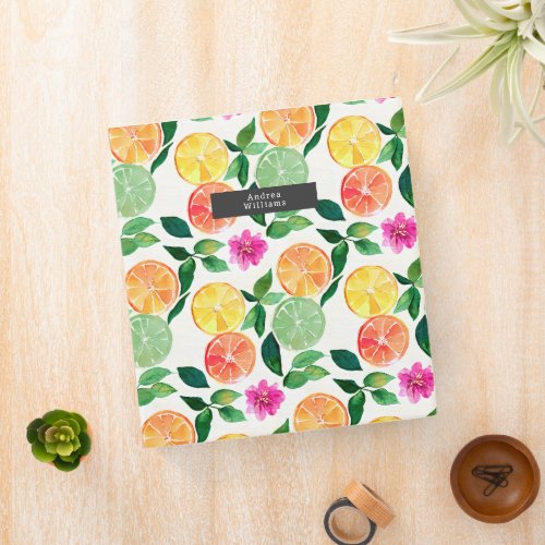 Botanical Watercolor Citrus Floral Pattern 3 Ring Binder