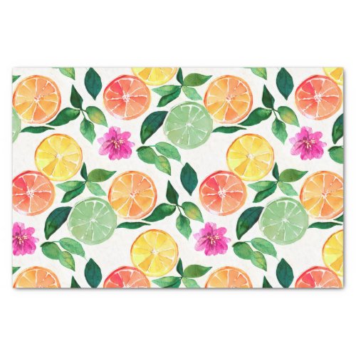 Botanical Watercolor Citrus Floral Pattern Tissue Paper