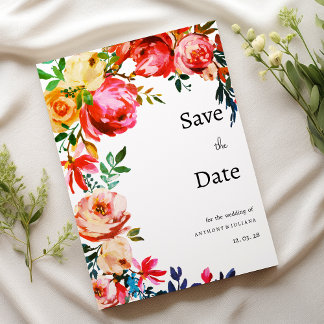 Botanical watercolor colorful floral Save the Date Invitation
