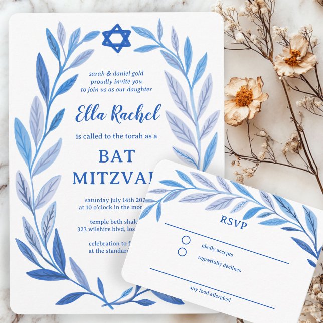 Botanical Watercolor CUSTOM Bar Bat Mitzvah RSVP Enclosure Card (Botanical Watercolor CUSTOM Bar Bat Mitzvah RSVP Enclosure Card
)