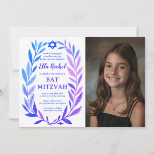 Botanical Watercolor CUSTOM PHOTO Bat Bar Mitzvah Invitation