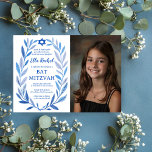 Botanical Watercolor CUSTOM PHOTO Bat Bar Mitzvah Invitation<br><div class="desc">Perfect card to announce a bat mitzvah, bar mitzvah or other Jewish celebration! Hand drawn delicate leaf trame art for you! FULLY CUSTOMIZABLE! Click on “Personalize” above to edit the text, add your photo. Click "edit using design tool" to adjust the fonts, colors and placements. Also you can easily change...</div>