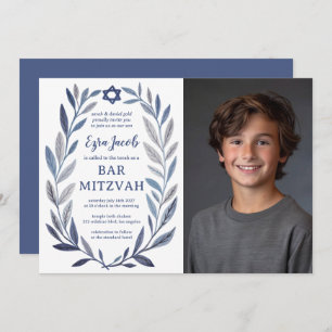 Botanical Watercolor CUSTOM PHOTO Bat Bar Mitzvah Invitation