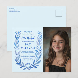 Botanical Watercolor CUSTOM PHOTO Bat Bar Mitzvah Postcard