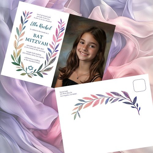 Botanical Watercolor CUSTOM PHOTO Bat Bar Mitzvah