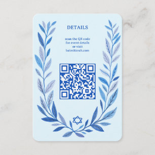 Botanical Watercolor CUSTOM QR Bar Bat Mitzvah Enclosure Card