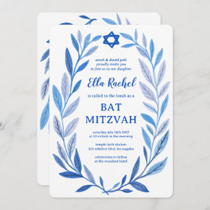 Botanical Watercolor CUSTOM QR Bar Bat Mitzvah Invitation