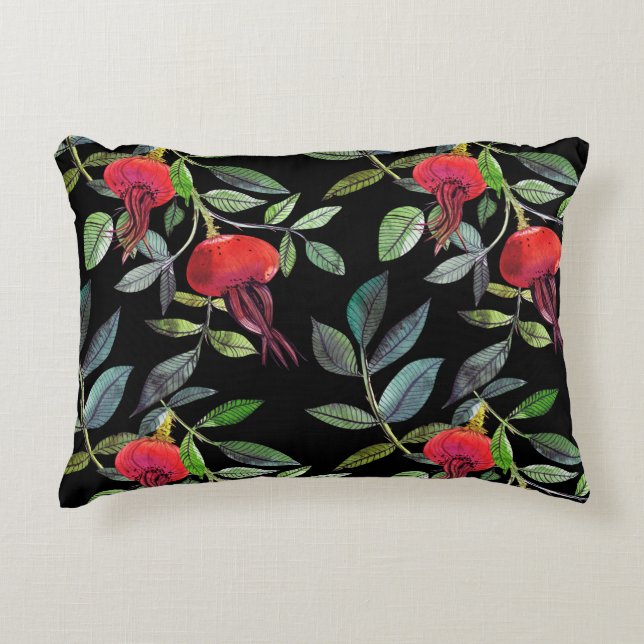 Botanical watercolor drawing dogrose pattern. Brig Accent Pillow (Front)