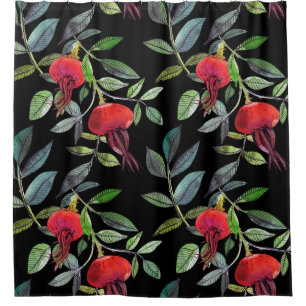 Botanical watercolor drawing dogrose pattern. Brig Shower Curtain