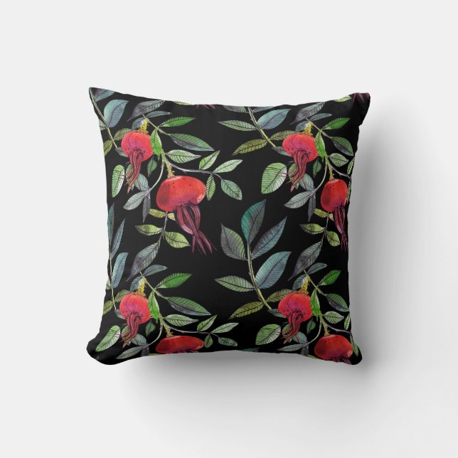 Botanical watercolor drawing dogrose pattern. Brig Throw Pillow (Front)