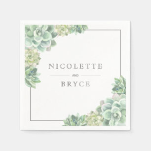 Botanical Watercolor Elegant Succulents Wedding Napkins