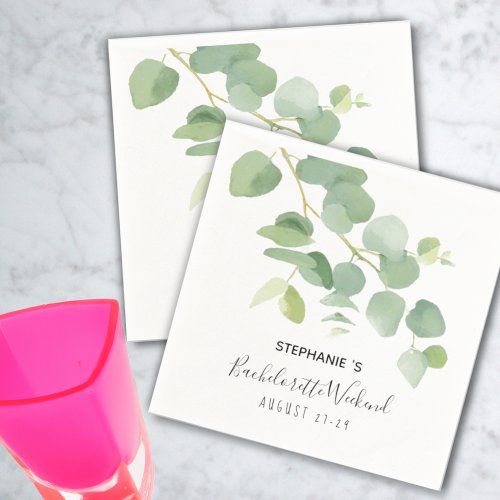 Botanical Watercolor Eucalyptus Bachelorette      Napkins