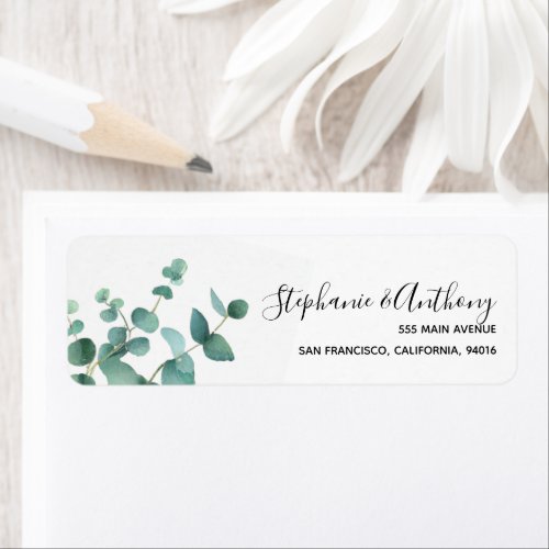 Botanical Watercolor Eucalyptus Branch Wedding Label