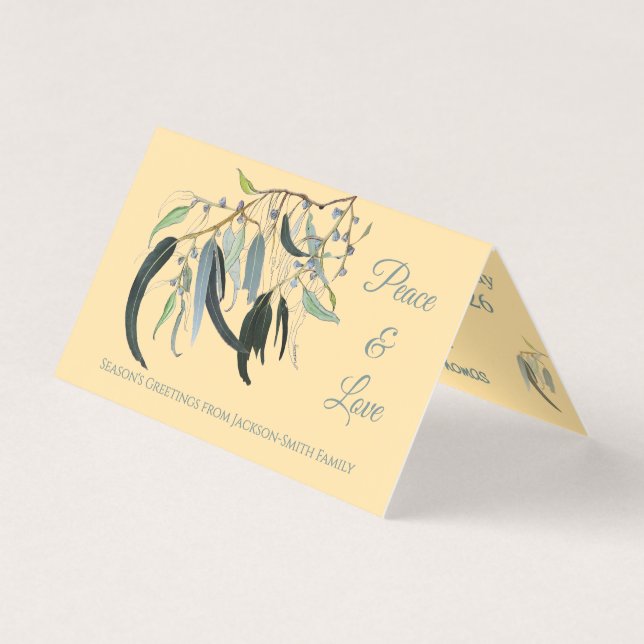 Botanical Watercolor Eucalyptus Peace Love Card (Front)