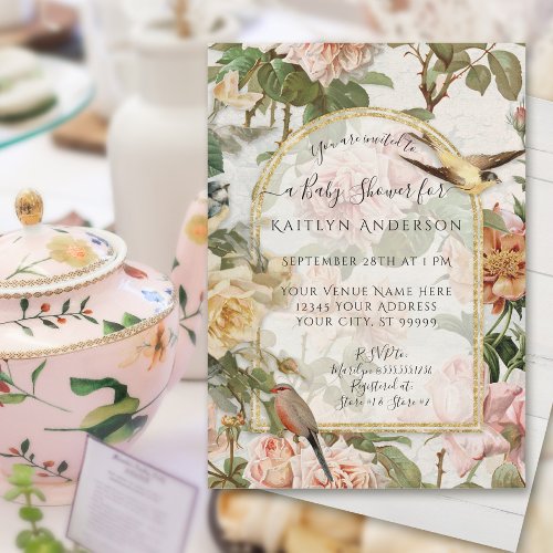 Botanical Watercolor Floral Birds Baby Girl Shower