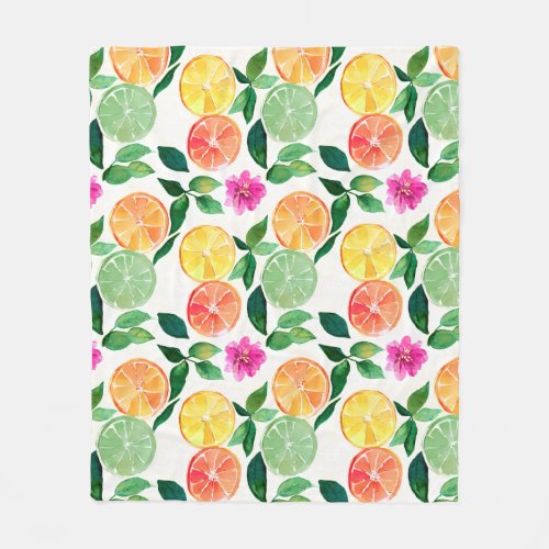 Botanical Watercolor Floral Citrus Fruit Fleece Blanket