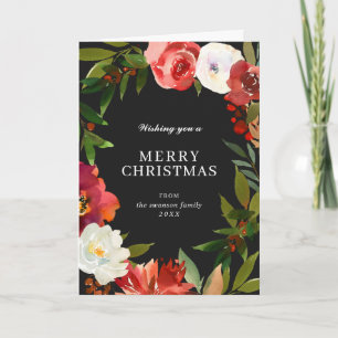 Botanical Watercolor Floral Elegant Christmas Holiday Card