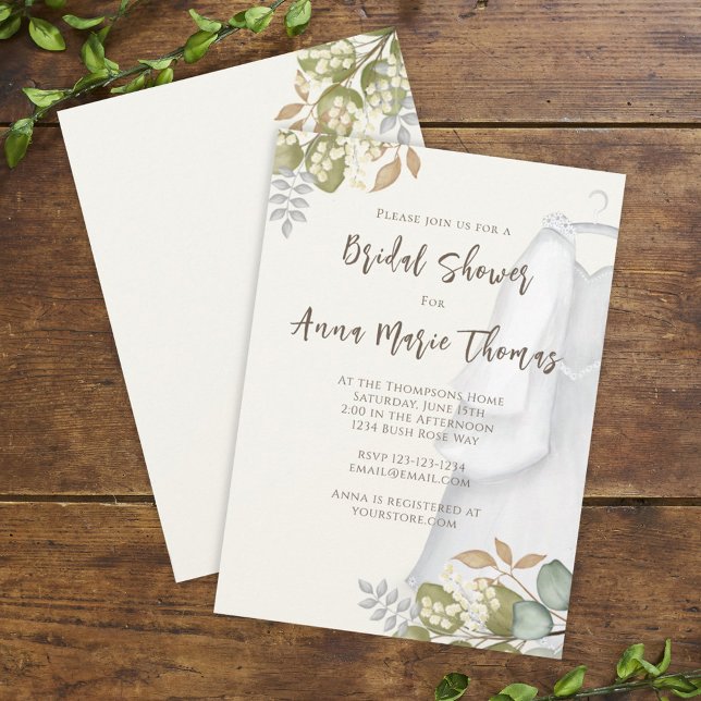 Botanical Watercolor Floral Gown Bridal Shower Invitation (Creator Uploaded)