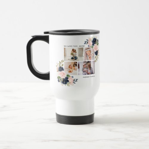 Botanical Watercolor Floral Photo Collage Travel Mug