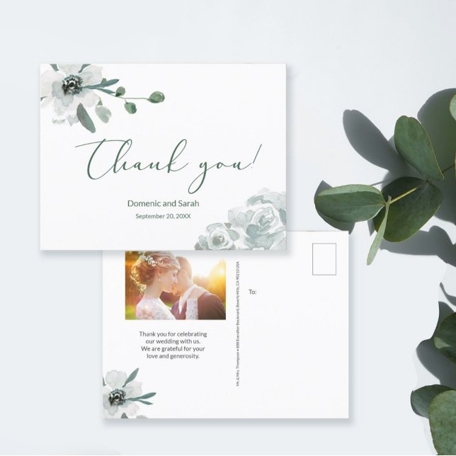 Botanical Watercolor floral Wedding Photo script Postcard (Creator Uploaded)