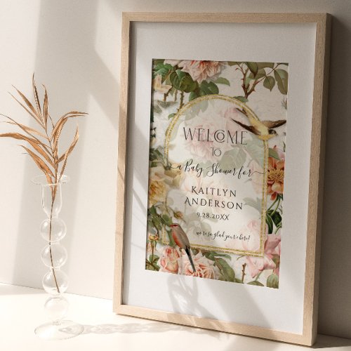 Botanical Watercolor Floral Welcome Baby Shower Poster