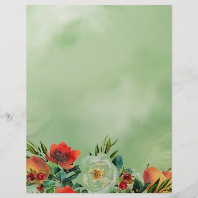 Botanical Watercolor Flowers and Fruit Paper Sheet (Front)