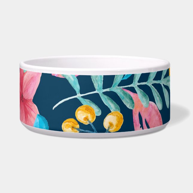 Botanical watercolor: flowers, leaves ornament. bowl (Front)