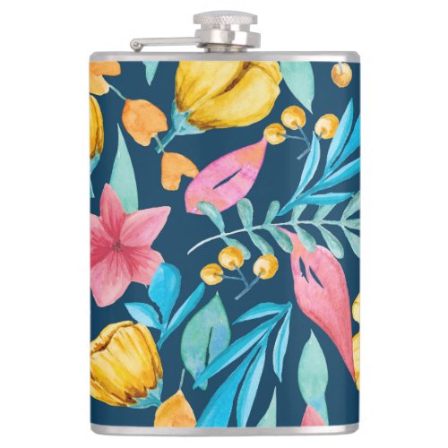 Botanical watercolor flowers leaves ornament flask