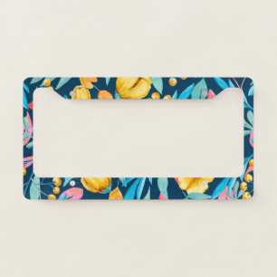Botanical watercolor: flowers, leaves ornament. license plate frame