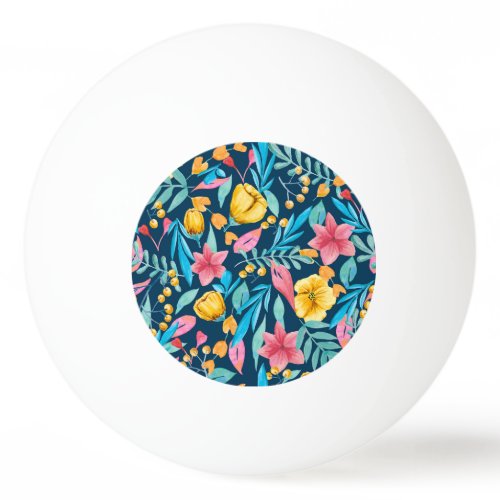 Botanical watercolor: flowers, leaves ornament. ping pong ball
