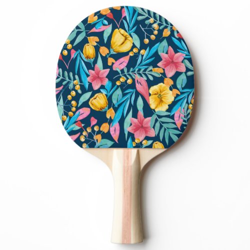 Botanical watercolor: flowers, leaves ornament. ping pong paddle