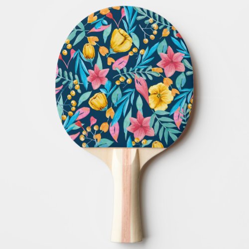 Botanical watercolor flowers leaves ornament ping pong paddle